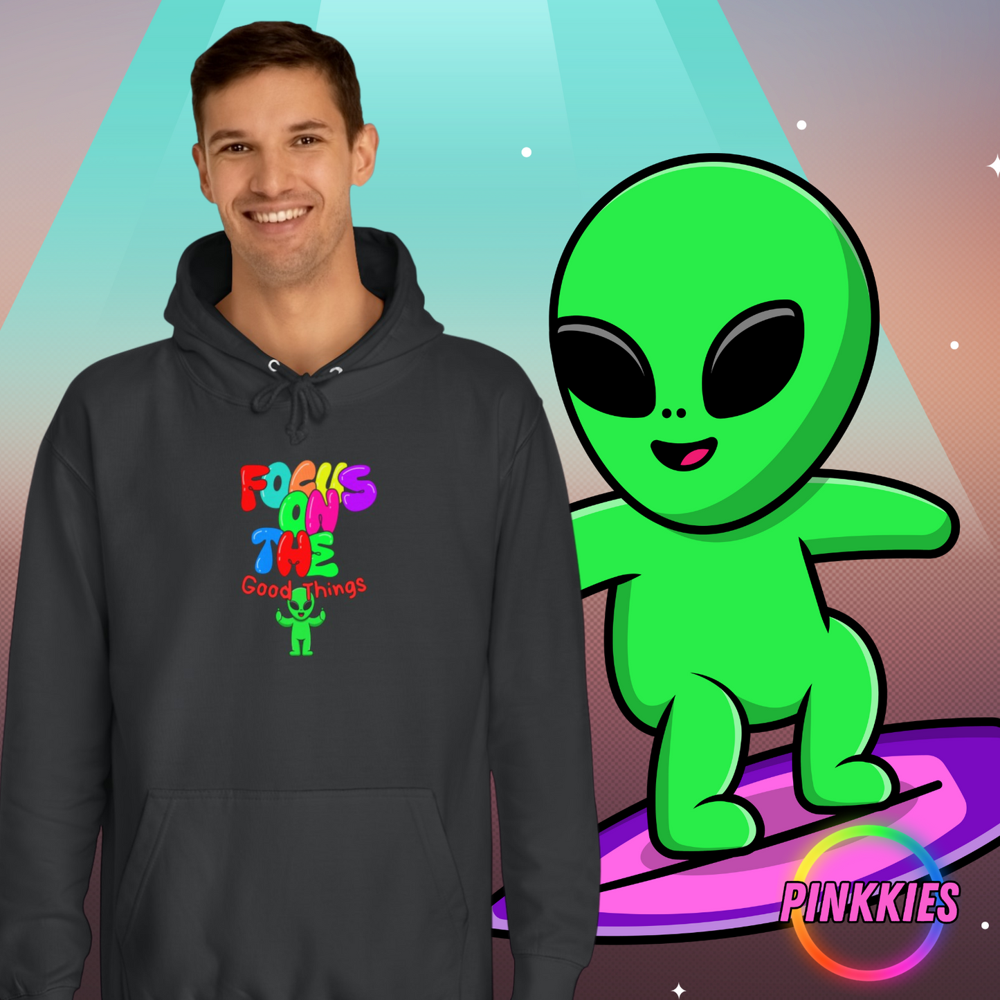 Adult's Soft Hoodie, Fun Design, Aliens, Positive Clothing